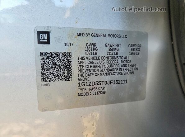1G1ZD5ST0JF152111 2018 CHEVROLET MALIBU Gray Vista del compartimento del motor
