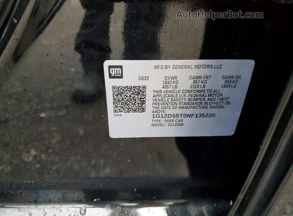 1G1ZD5ST0NF135220 2022 CHEVROLET MALIBU Black ძრავის განყოფილების ხედი