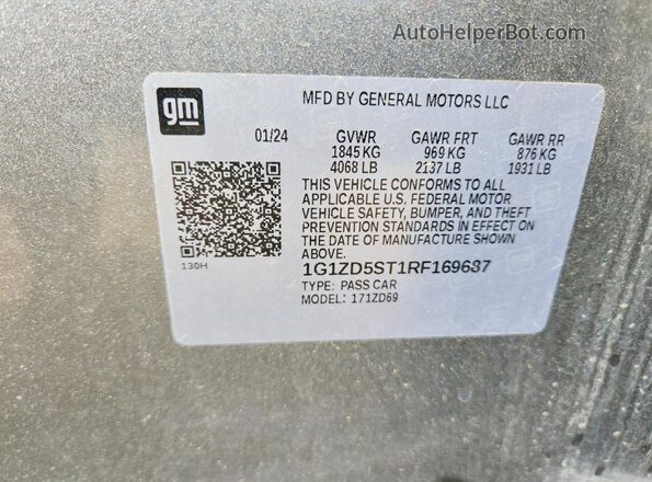 1G1ZD5ST1RF169687 2024 CHEVROLET MALIBU Серый Вид наклейки с VIN-кодом