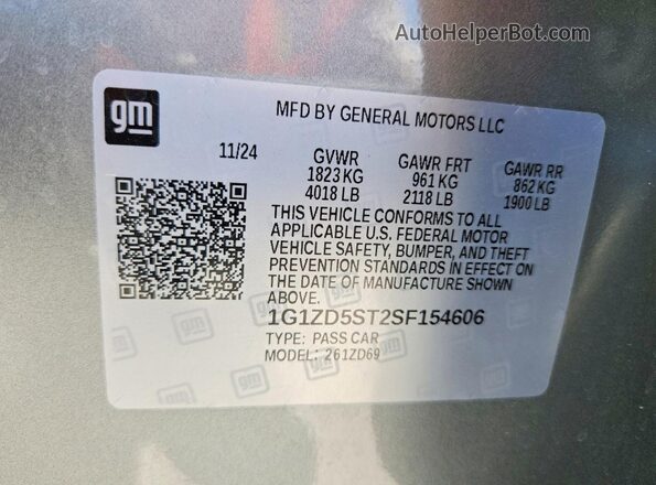 1G1ZD5ST2SF154606 2025 CHEVROLET MALIBU Gray ძრავის განყოფილების ხედი