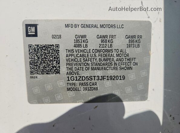 1G1ZD5ST3JF192019 2018 CHEVROLET MALIBU White Engine compartment view