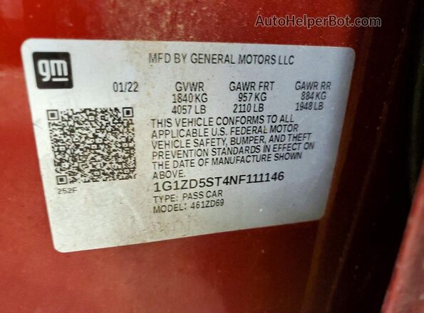 1G1ZD5ST4NF111146 2022 CHEVROLET MALIBU Red Вид підкапотного простору