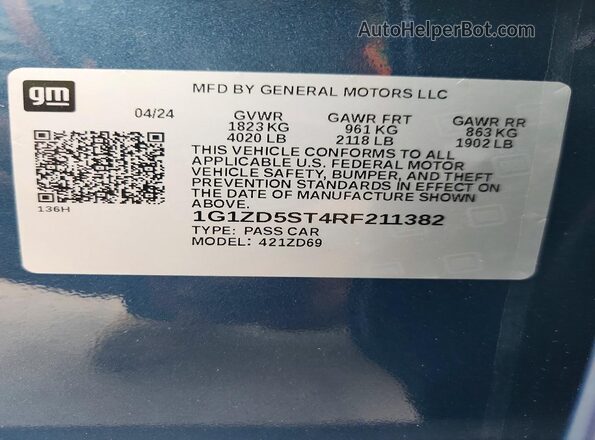 1G1ZD5ST4RF211382 2024 CHEVROLET MALIBU Blue VIN sticker view
