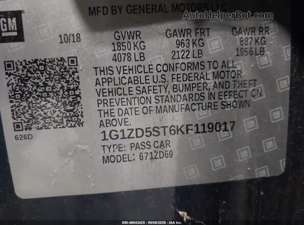 1G1ZD5ST6KF119017 2019 CHEVROLET MALIBU Gray Widok komory silnika