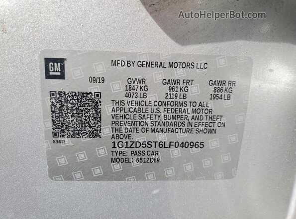 1G1ZD5ST6LF040965 2020 CHEVROLET MALIBU Серебряный Вид подкапотного пространства
