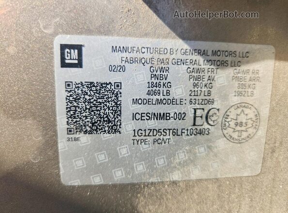 1G1ZD5ST6LF103403 2020 CHEVROLET MALIBU Beige Вид підкапотного простору