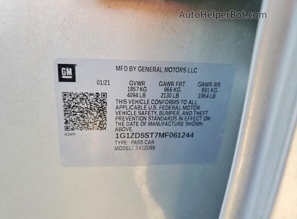 1G1ZD5ST7MF061244 2021 CHEVROLET MALIBU Silver ძრავის განყოფილების ხედი