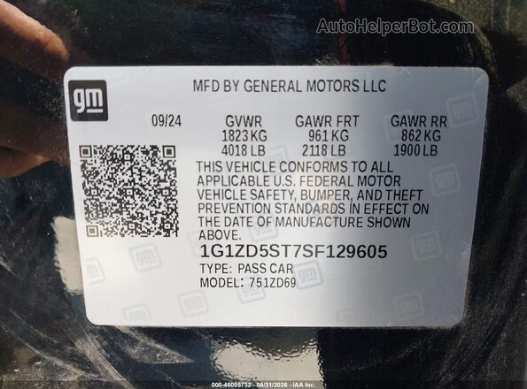 1G1ZD5ST7SF129605 2025 CHEVROLET MALIBU Black ძრავის განყოფილების ხედი