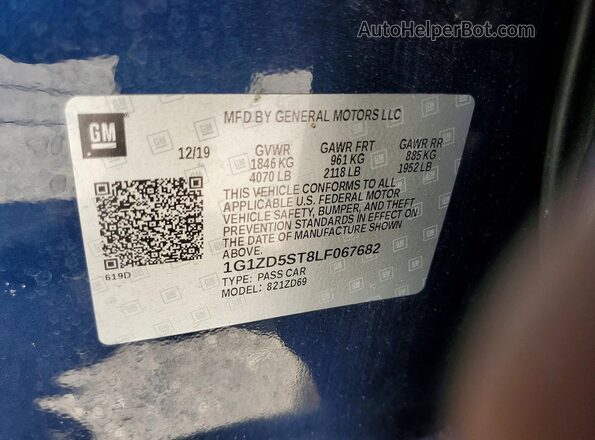 1G1ZD5ST8LF067682 2020 CHEVROLET MALIBU Blue Vista de la etiqueta del VIN