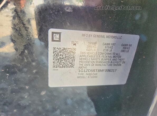 1G1ZD5ST8MF006317 2021 CHEVROLET MALIBU Black Widok komory silnika