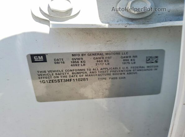 1G1ZE5ST3HF110281 2017 CHEVROLET MALIBU White Widok komory silnika