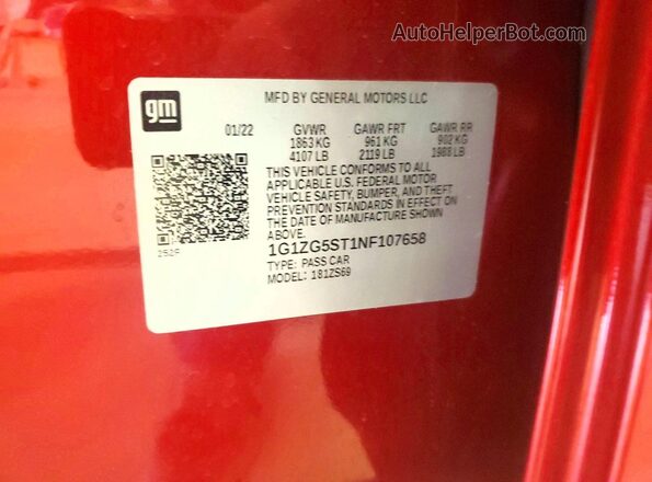 1G1ZG5ST1NF107658 2022 CHEVROLET MALIBU Red Շարժիչի բաժամունքի տեսք