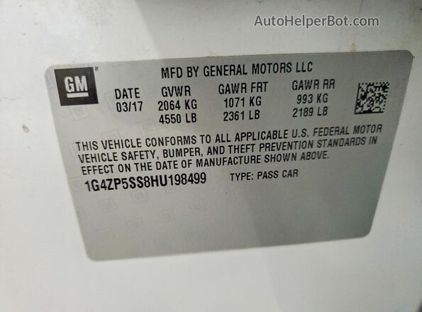 1G4ZP5SS8HU198499 2017 BUICK LACROSSE Белый Вид подкапотного пространства