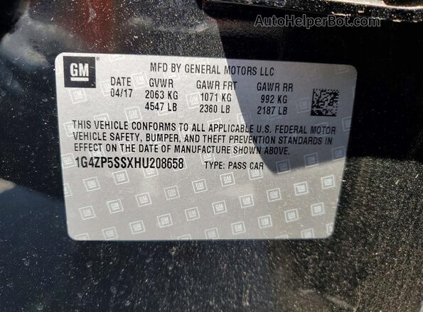 1G4ZP5SSXHU208658 2017 BUICK LACROSSE Black Vista de la etiqueta del VIN