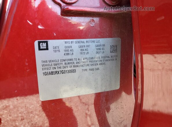 1G6AB5RX7G0130933 2016 CADILLAC ATS Красный Вид подкапотного пространства