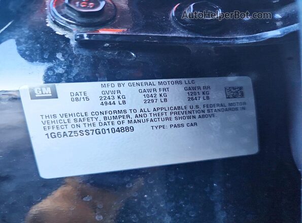 1G6AZ5SS7G0104889 2016 CADILLAC CTS Black VIN կոդի պիտակի տեսք