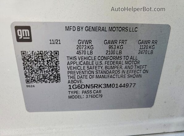1G6DN5RK3M0144977 2021 CADILLAC CT5 White ძრავის განყოფილების ხედი