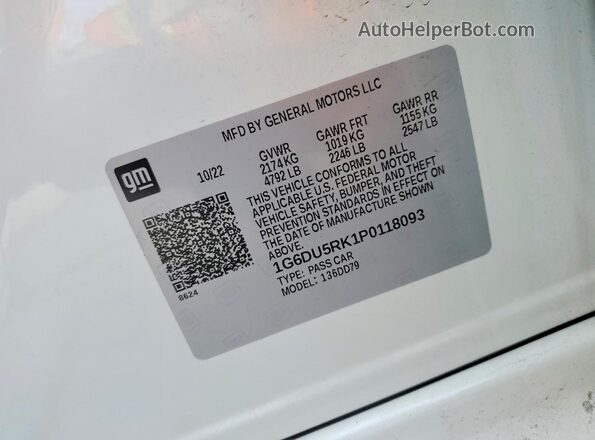 1G6DU5RK1P0118093 2023 CADILLAC CT5 White Вид підкапотного простору
