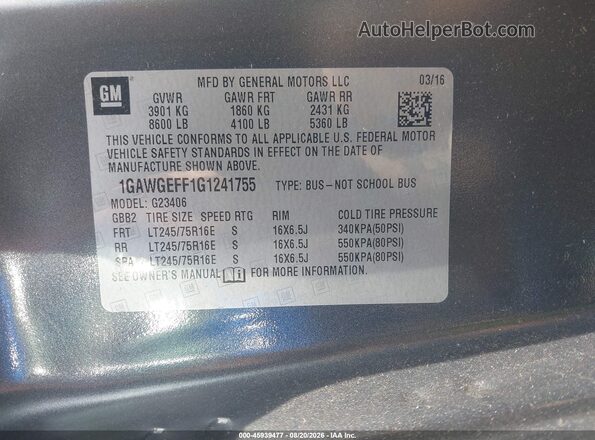 1GAWGEFF1G1241755 2016 CHEVROLET EXPRESS Черный Вид подкапотного пространства