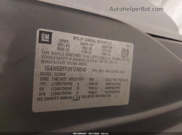 1GAWGEFF2H1248540 2017 CHEVROLET EXPRESS Gray Widok komory silnika