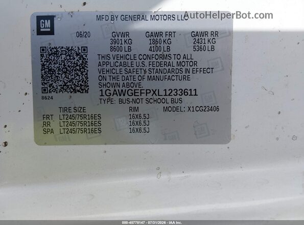 1GAWGEFPXL1233611 2020 CHEVROLET EXPRESS Белый Вид подкапотного пространства