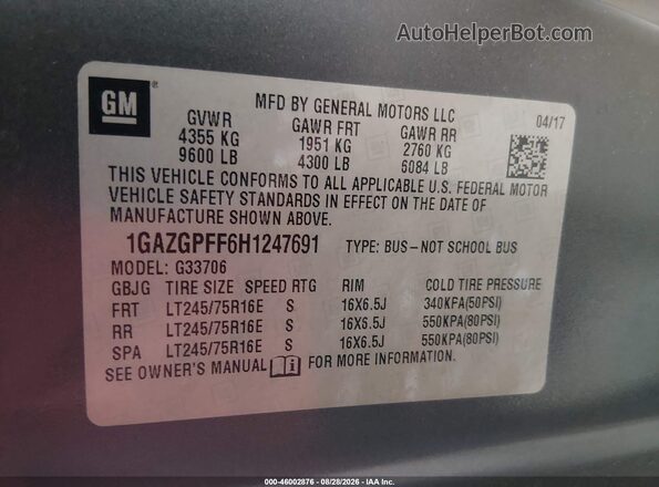 1GAZGPFF6H1247691 2017 CHEVROLET EXPRESS Gray Vista del compartimento del motor
