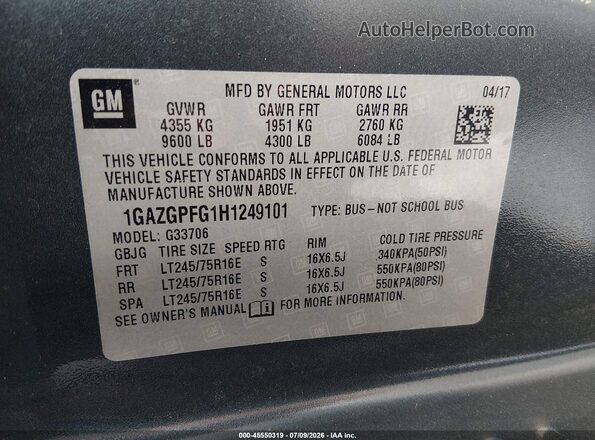1GAZGPFG1H1249101 2017 CHEVROLET EXPRESS Gray Vista del compartimento del motor