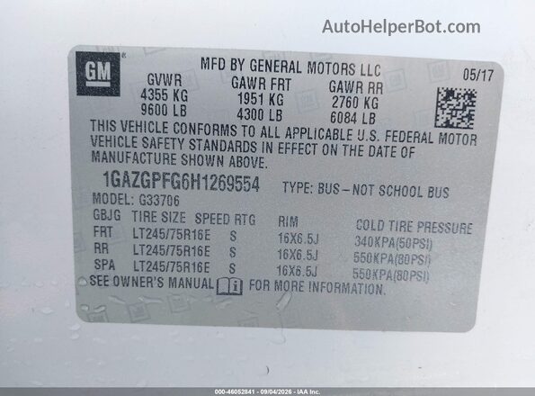 1GAZGPFG6H1269554 2017 CHEVROLET EXPRESS White Вид підкапотного простору