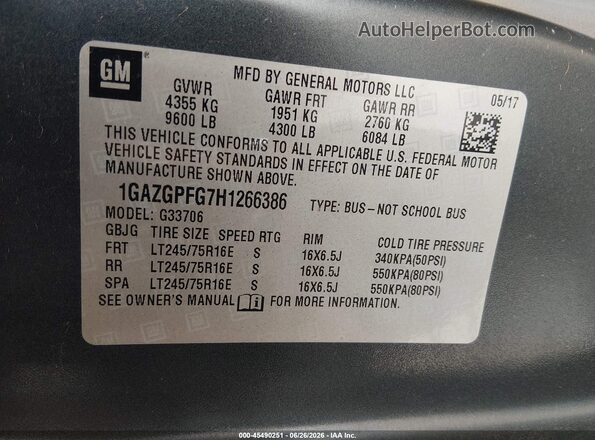 1GAZGPFG7H1266386 2017 CHEVROLET EXPRESS Gray ძრავის განყოფილების ხედი