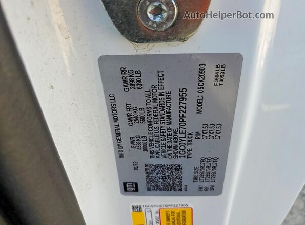 1GC0YLE70PF227955 2023 CHEVROLET SILVERADO White Вид наклейки з VIN-кодом