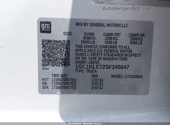 1GC1KLE72SF245047 2025 CHEVROLET SILVERADO White Вид підкапотного простору