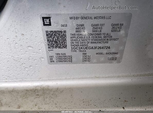 1GC1KUEG8JF264724 2018 CHEVROLET SILVERADO Silver ძრავის განყოფილების ხედი