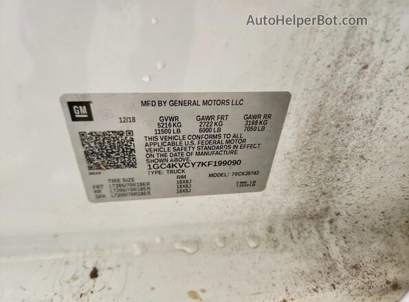 1GC4KVCY7KF199090 2019 CHEVROLET SILVERADO Белый Вид подкапотного пространства