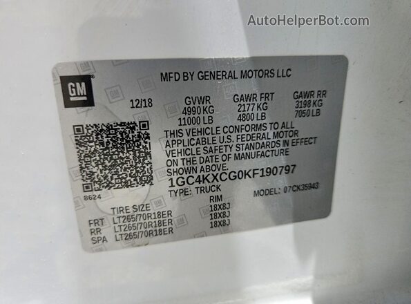 1GC4KXCG0KF190797 2019 CHEVROLET SILVERADO White Widok komory silnika