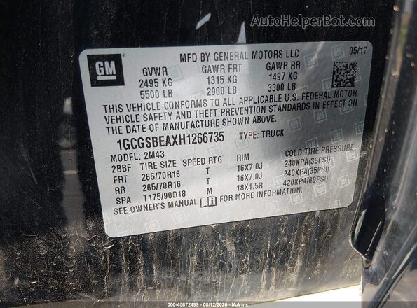 1GCGSBEAXH1266735 2017 CHEVROLET COLORADO Black Вид підкапотного простору