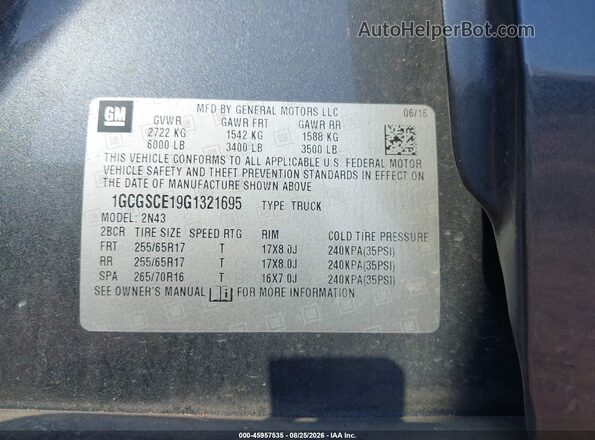 1GCGSCE19G1321695 2016 CHEVROLET COLORADO Black Engine compartment view