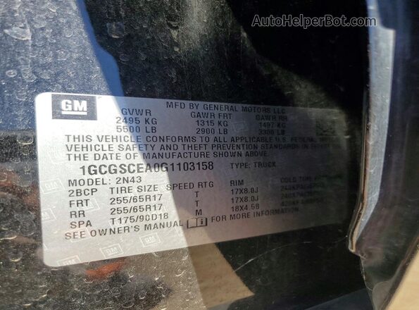 1GCGSCEA0G1103158 2016 CHEVROLET COLORADO Black Vista del compartimento del motor