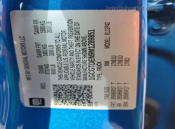 1GCGTDEN9M1289851 2021 CHEVROLET COLORADO Blue ძრავის განყოფილების ხედი