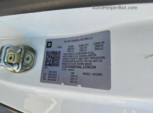 1GCHSBEN4L1238154 2020 CHEVROLET COLORADO White Widok naklejki z numerem VIN