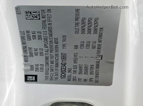 1GCHSCE34G1106697 2016 CHEVROLET COLORADO White Vista del compartimento del motor