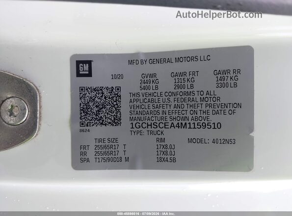 1GCHSCEA4M1159510 2021 CHEVROLET COLORADO White Вид підкапотного простору