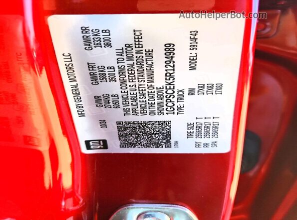 1GCPSCEK5R1294989 2024 CHEVROLET COLORADO Red Widok naklejki z numerem VIN
