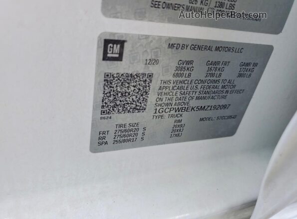 1GCPWBEK5MZ192097 2021 CHEVROLET SILVERADO White Շարժիչի բաժամունքի տեսք
