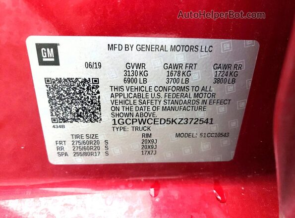 1GCPWCED5KZ372541 2019 CHEVROLET SILVERADO Red Widok komory silnika
