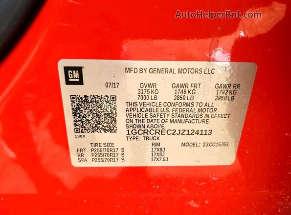 1GCRCREC2JZ124113 2018 CHEVROLET SILVERADO Red Շարժիչի բաժամունքի տեսք
