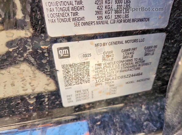 1GCRKAED8SZ244464 2025 CHEVROLET SILVERADO Black Vista de la etiqueta del VIN