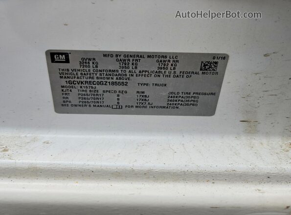 1GCVKREC0GZ185552 2016 CHEVROLET SILVERADO Белый Вид подкапотного пространства