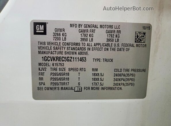 1GCVKREC5GZ111463 2016 CHEVROLET SILVERADO White Widok komory silnika