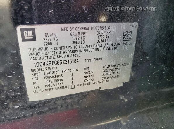 1GCVKREC6GZ215184 2016 CHEVROLET SILVERADO Black VIN კოდის სტიკერის ხედი