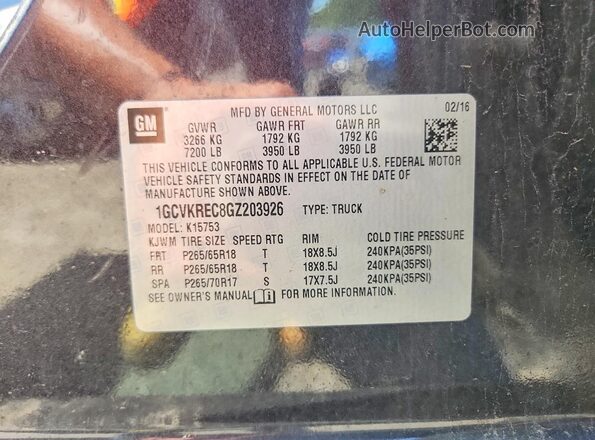 1GCVKREC8GZ203926 2016 CHEVROLET SILVERADO Gray Vista del compartimento del motor